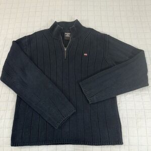 VTG Ralph Lauren Sweater Mens L Navy 1/4 Zip Long Sleeve Knit Pullover USA Flag